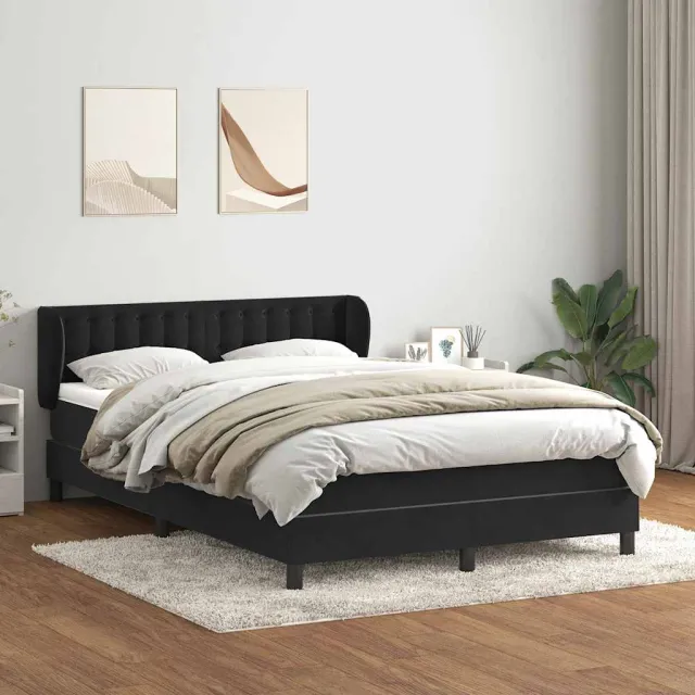 vidaXL Boxspring met matras fluweel zwart 160x210 cm