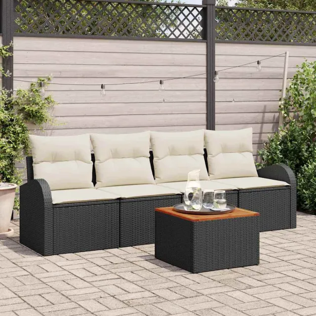vidaXL Tuinbankenset 5 st Zwart en Crème poly rattan, foto 2