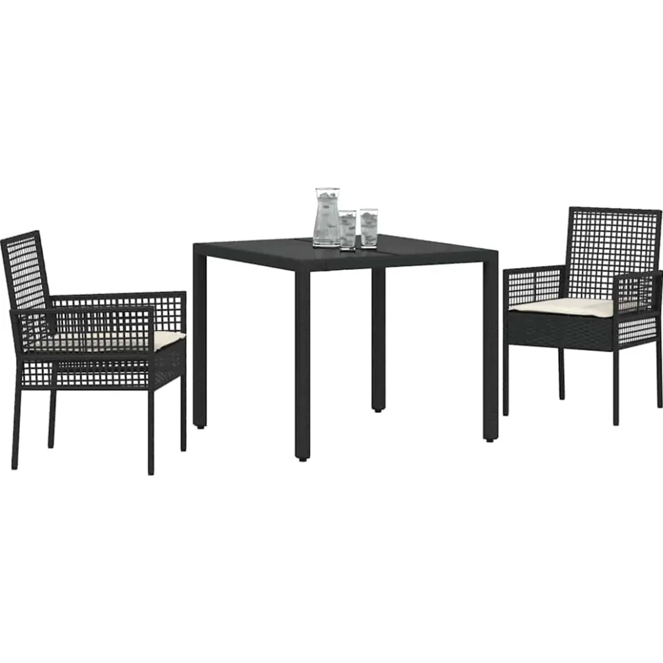 vidaXL Tuin eettafelset 3 st Zwart poly rattan, foto 2