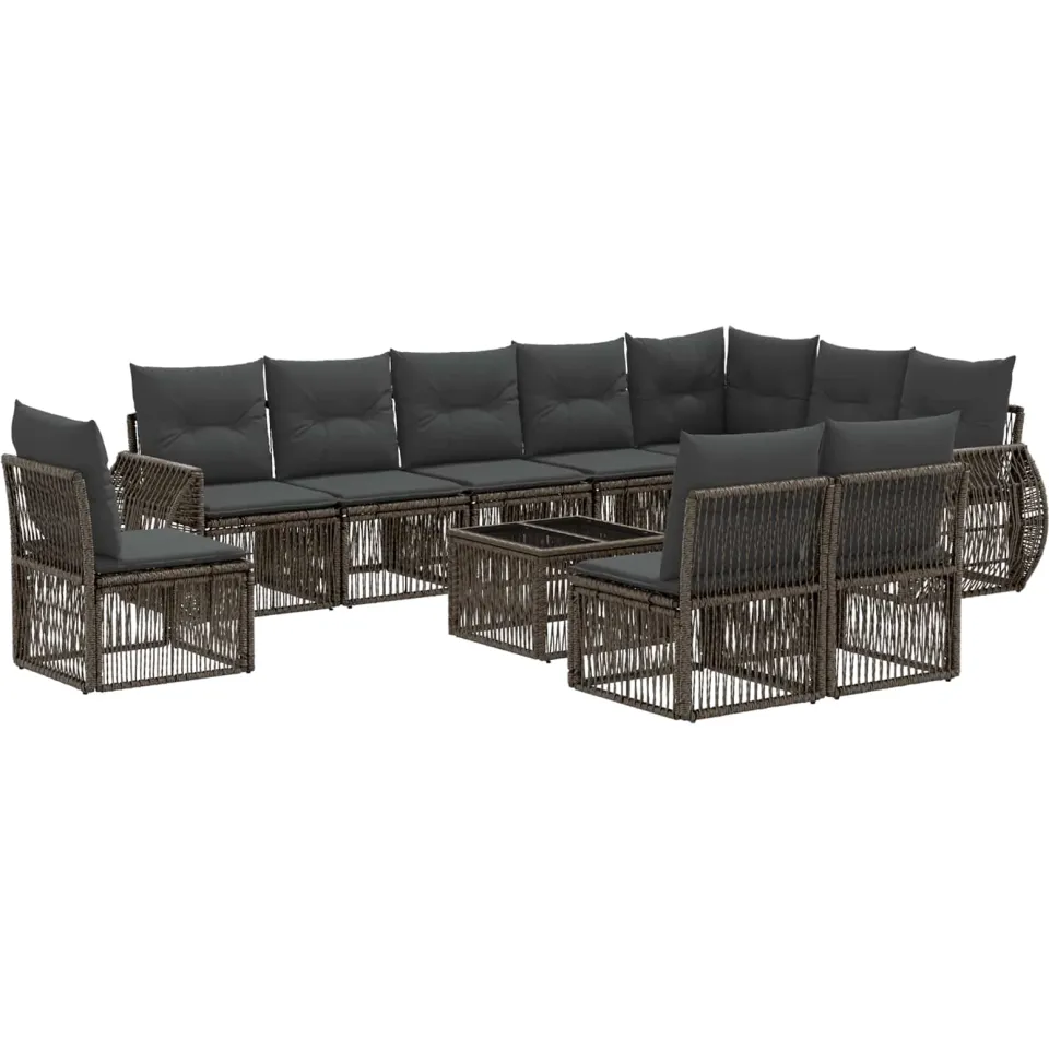 vidaXL Tuinbankenset 11 st 10-zits Grijs en Donkergrijs poly rattan, foto 3