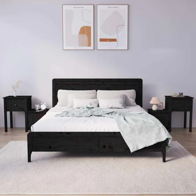 vidaXL Nachtkastjes 2 st 79,5x38x65,5 cm massief grenenhout zwart, foto 2