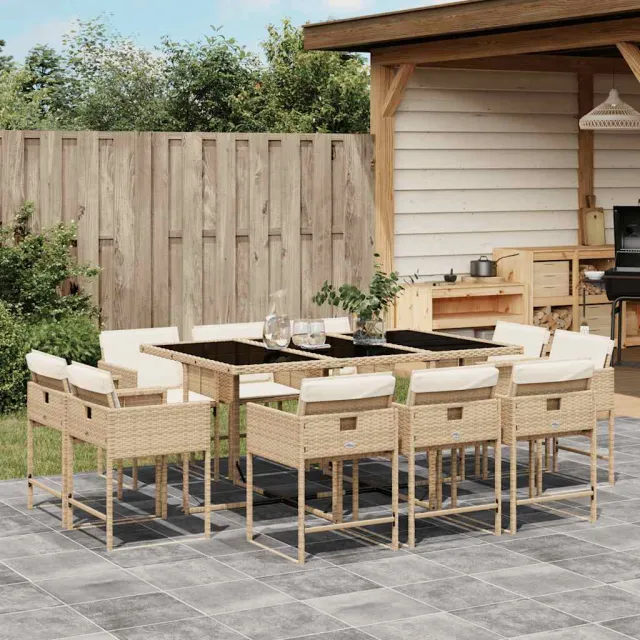 vidaXL 11-delige Tuinset met kussens poly rattan beige, foto 2
