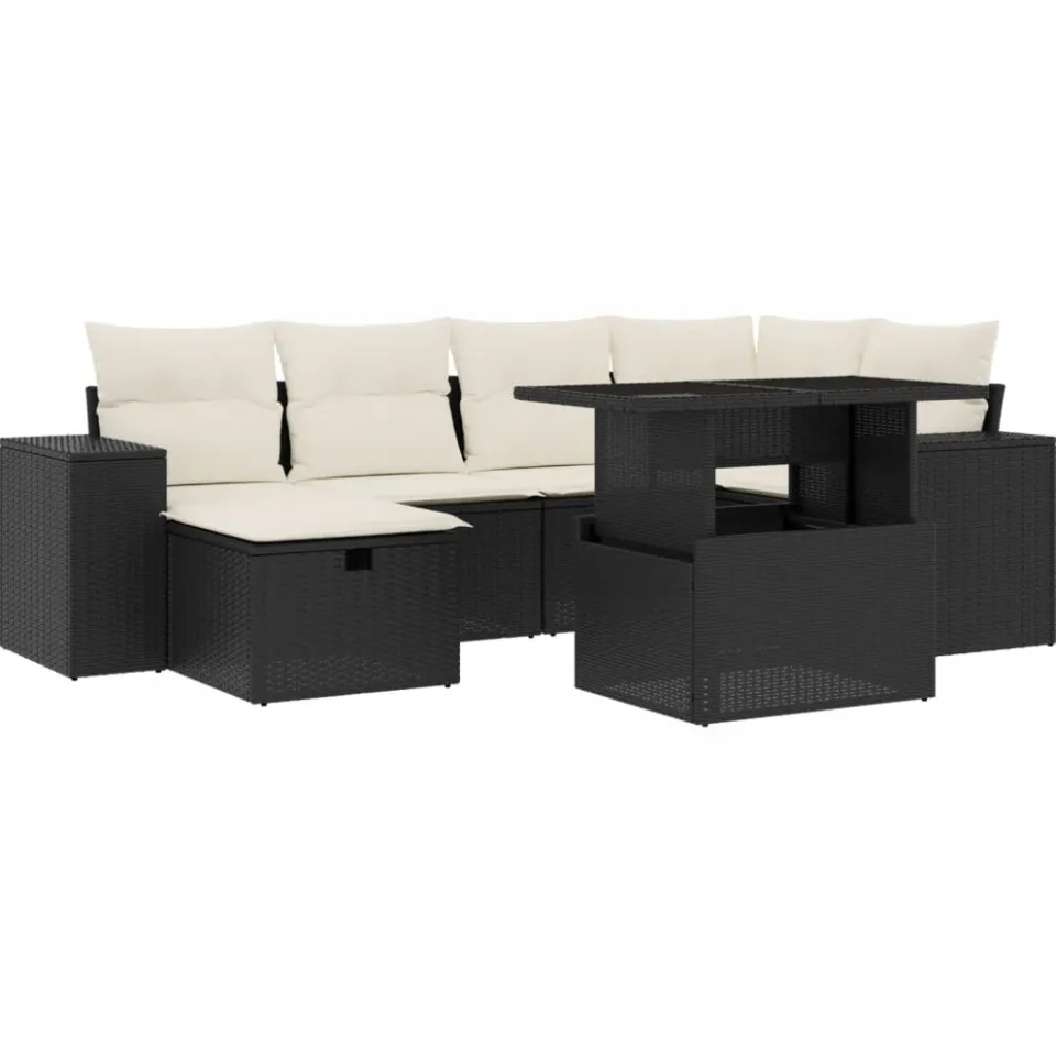 vidaXL 7-delige Loungeset met kussens poly rattan zwart, foto 3