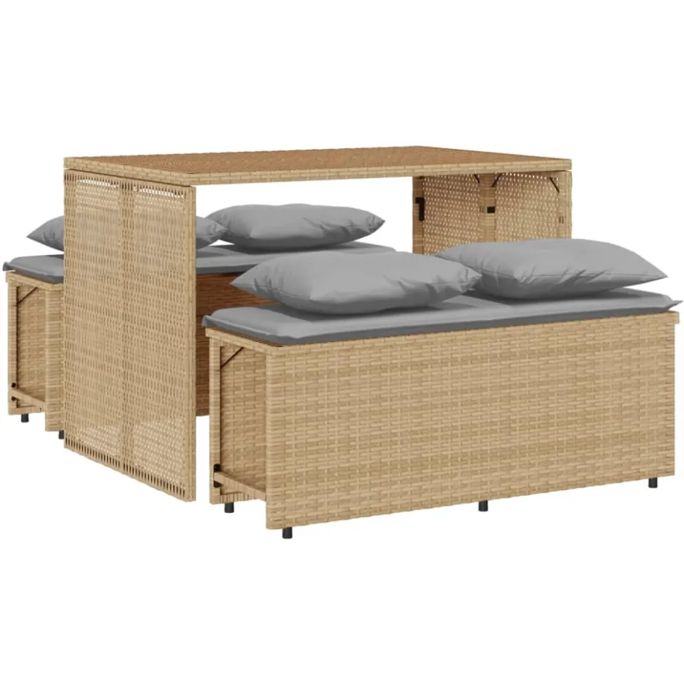 vidaXL 3-delige Tuinset met kussens poly rattan beige, foto 4