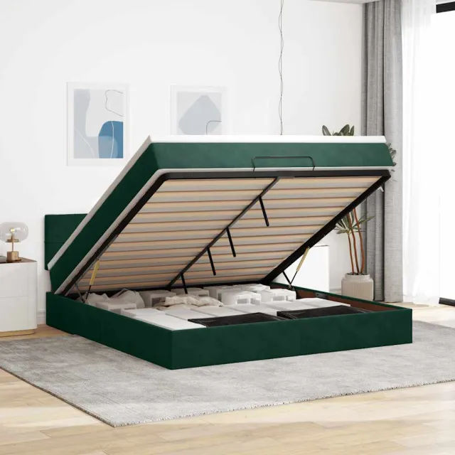 vidaXL Ottoman bed met matras en LED's 160x200cm fluweel donkergroen groen