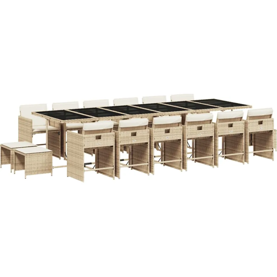 vidaXL 17-delige Tuinset met kussens poly rattan beige