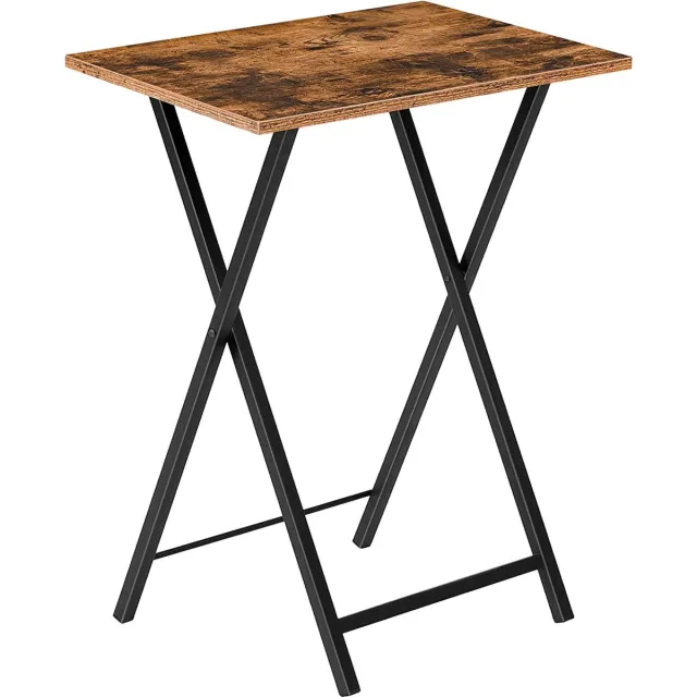 Furnibella Bijzettafel, Inklapbaar Dienblad, Banktafel, Schoottafel in IndustriëLe Stijl, Eenvoudig te Monteren, Donkerbruin-Zwart EBF15BZ01