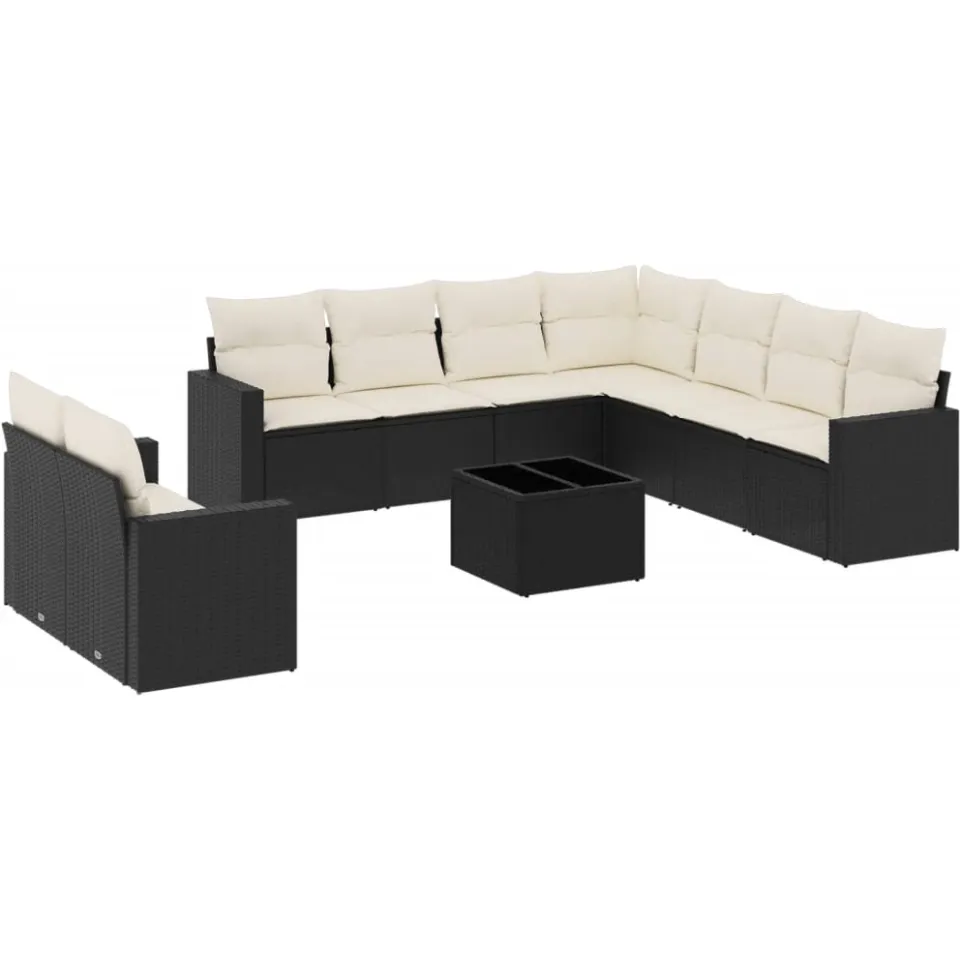 vidaXL 10-delige Loungeset met kussens poly rattan zwart, foto 3