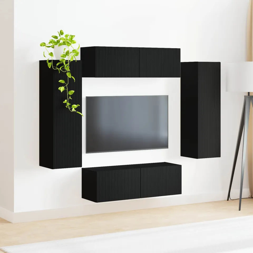 vidaXL TV Wandkast Set 4 st Zwart Bewerkt hout, foto 4