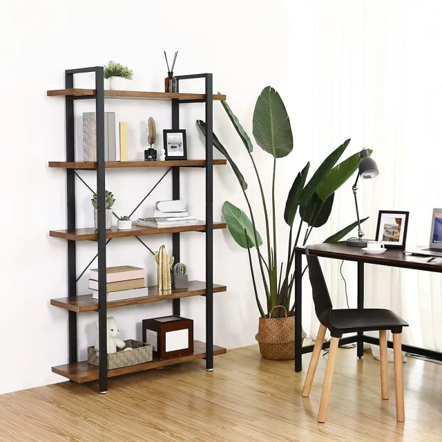 Parya HOME Houten Boekenrek - Met 5 planken - Industrieel - Vintage - Hout/Metaal - Bruin/Zwart