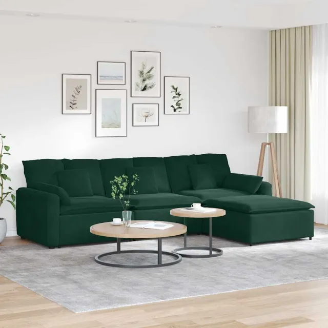 vidaXL Modulaire bank met voetenbank en kussens donkergroen