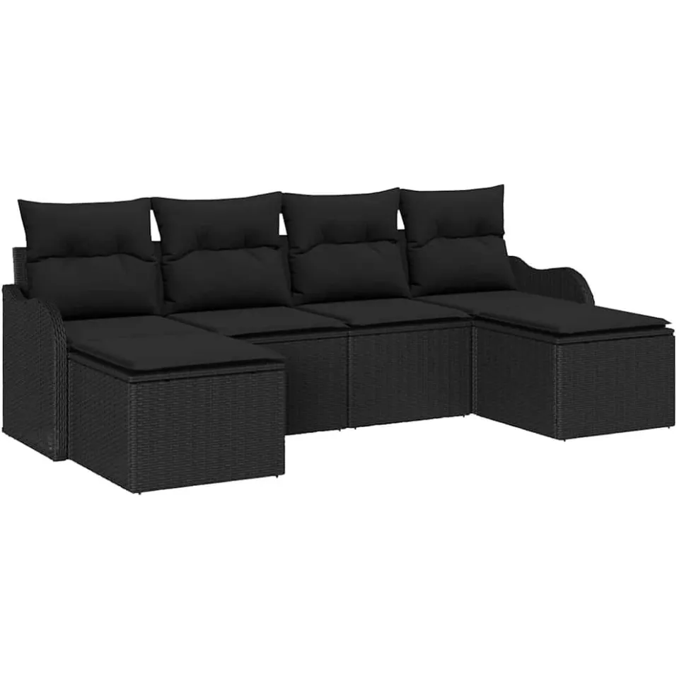vidaXL Tuin Sofa Set 6 st Zwart poly rattan, foto 4