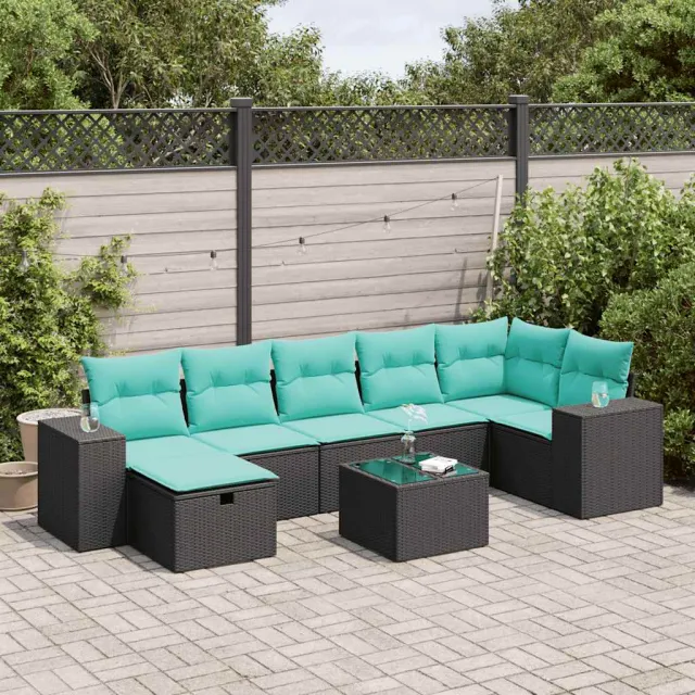 vidaXL 8-delige Loungeset met kussens poly rattan zwart, foto 2