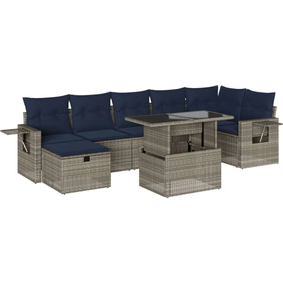 vidaXL 8-delige tuinbankset met kussens, grijs polyrotan, foto 3