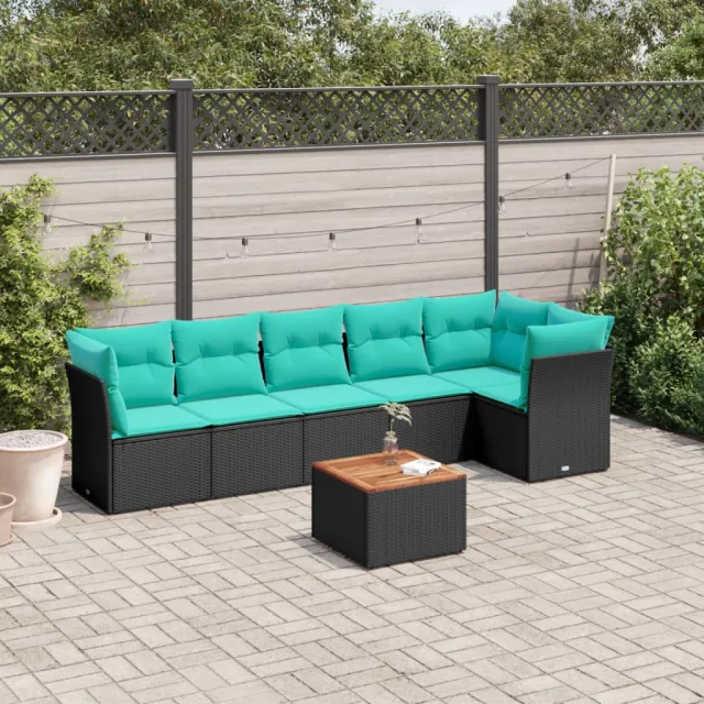 vidaXL 7-delige Loungeset met kussens poly rattan zwart, foto 2
