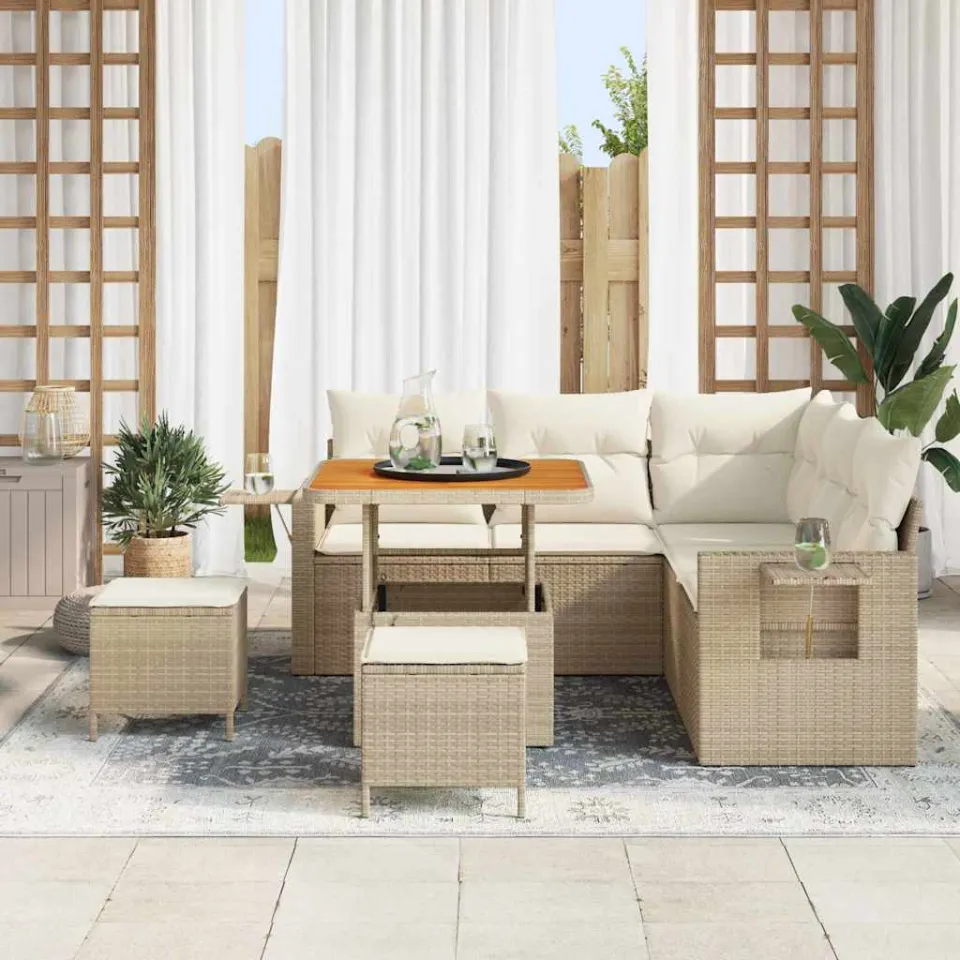 vidaXL Tuin Sofa Set 8 st Beige poly rattan, foto 3