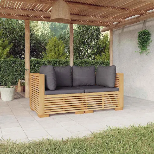 vidaXL Tuinhoekbanken 2 st met kussens massief teakhout bruin, foto 2