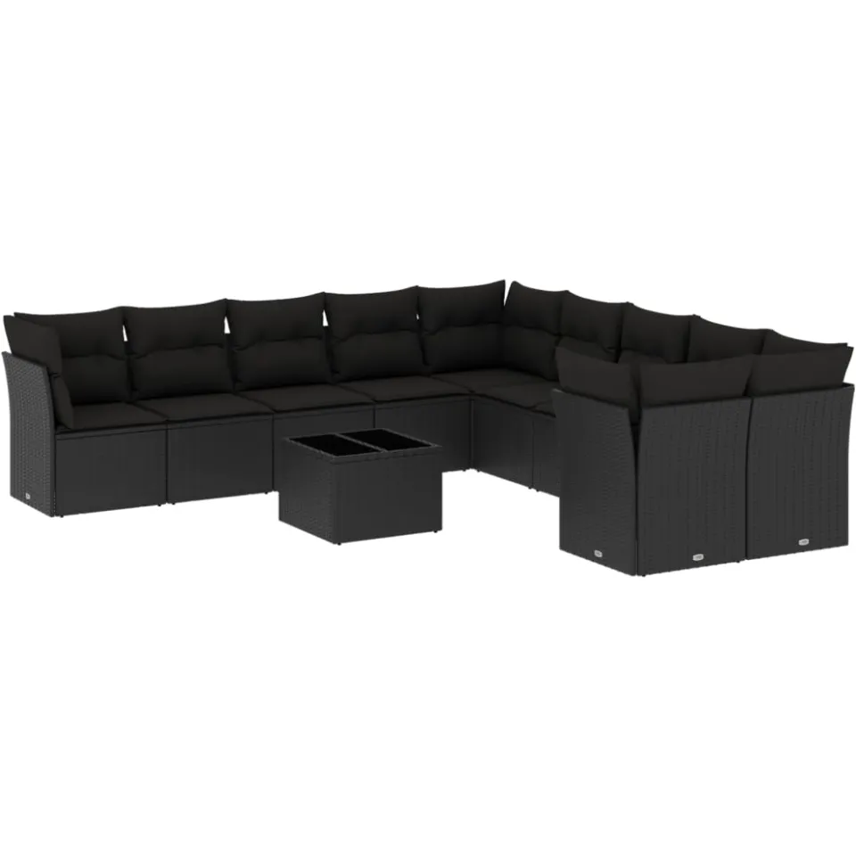 vidaXL 11-delige Loungeset met kussens poly rattan zwart