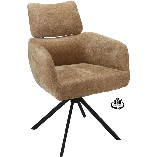 Icon Living Armstoel Lina Stof Stella Camel Leg Black 360° Return-system Bruin