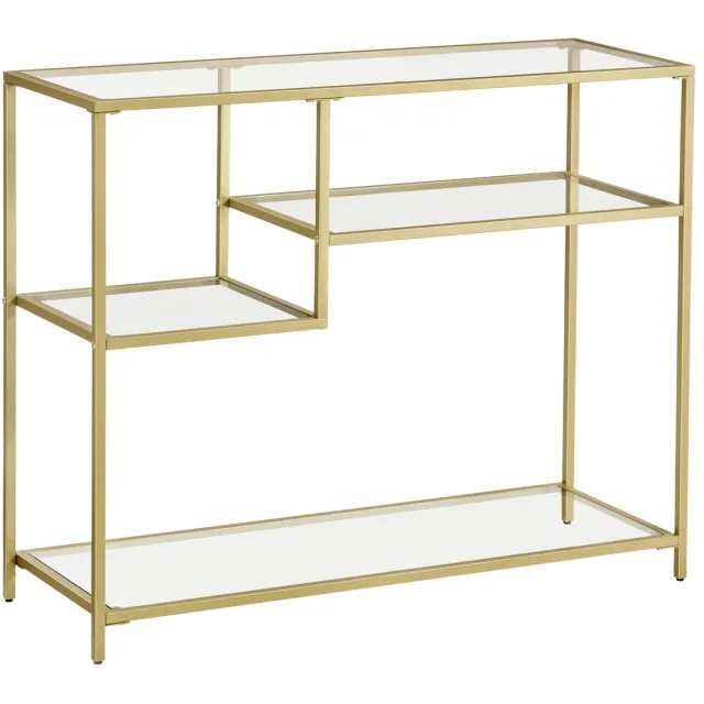 Vasagle Consoletafel - Haltafel - Bijzettafel van Glas en Metaal - Met Planken - Voor Hal of Woonkamer Goud