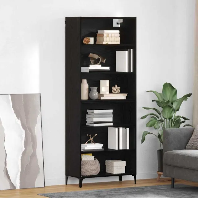 vidaXL Hoge kast Zwart Eiken 69,5 x 34 x 180 cm Bewerkt hout, foto 2