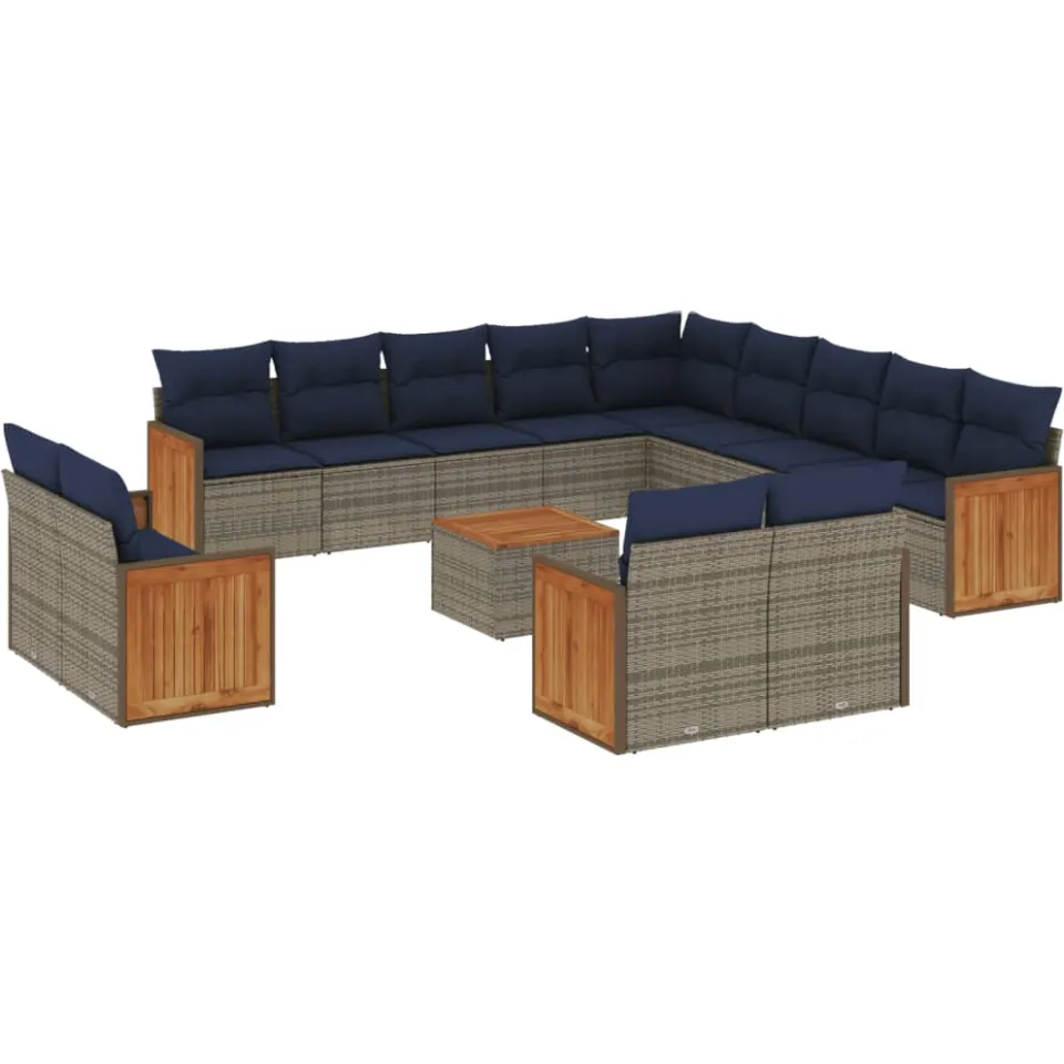 vidaXL 14-delige tuinbankset met kussens, grijs polyrotan, foto 3