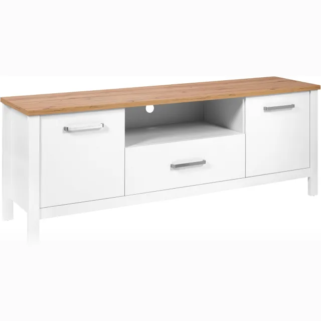 Furnilux Lowboard Sicilia 1S2T – wit tv-meubel met eiken blad, 173 cm
