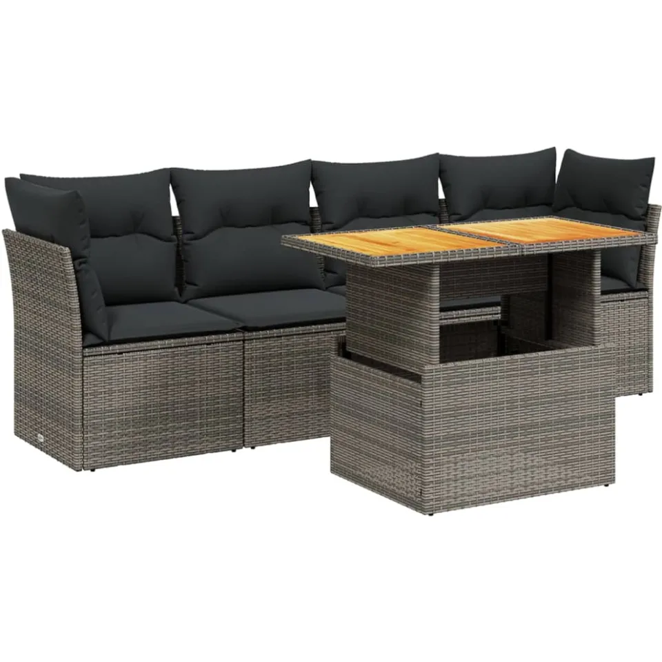 vidaXL 5-delige Loungeset met kussens poly rattan grijs, foto 3