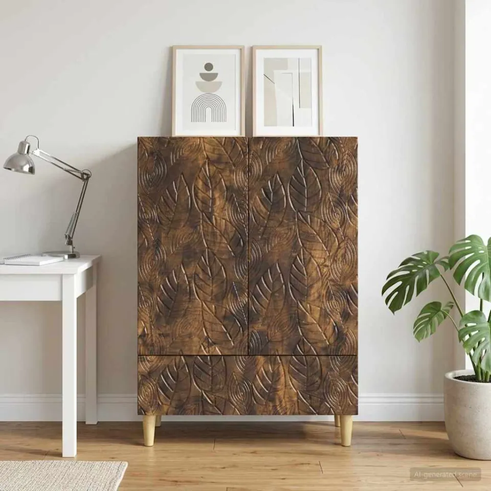 vidaXL Dressoir Gerookt eiken 66 x 34,5 x 95 cm Bewerkt hout, foto 3