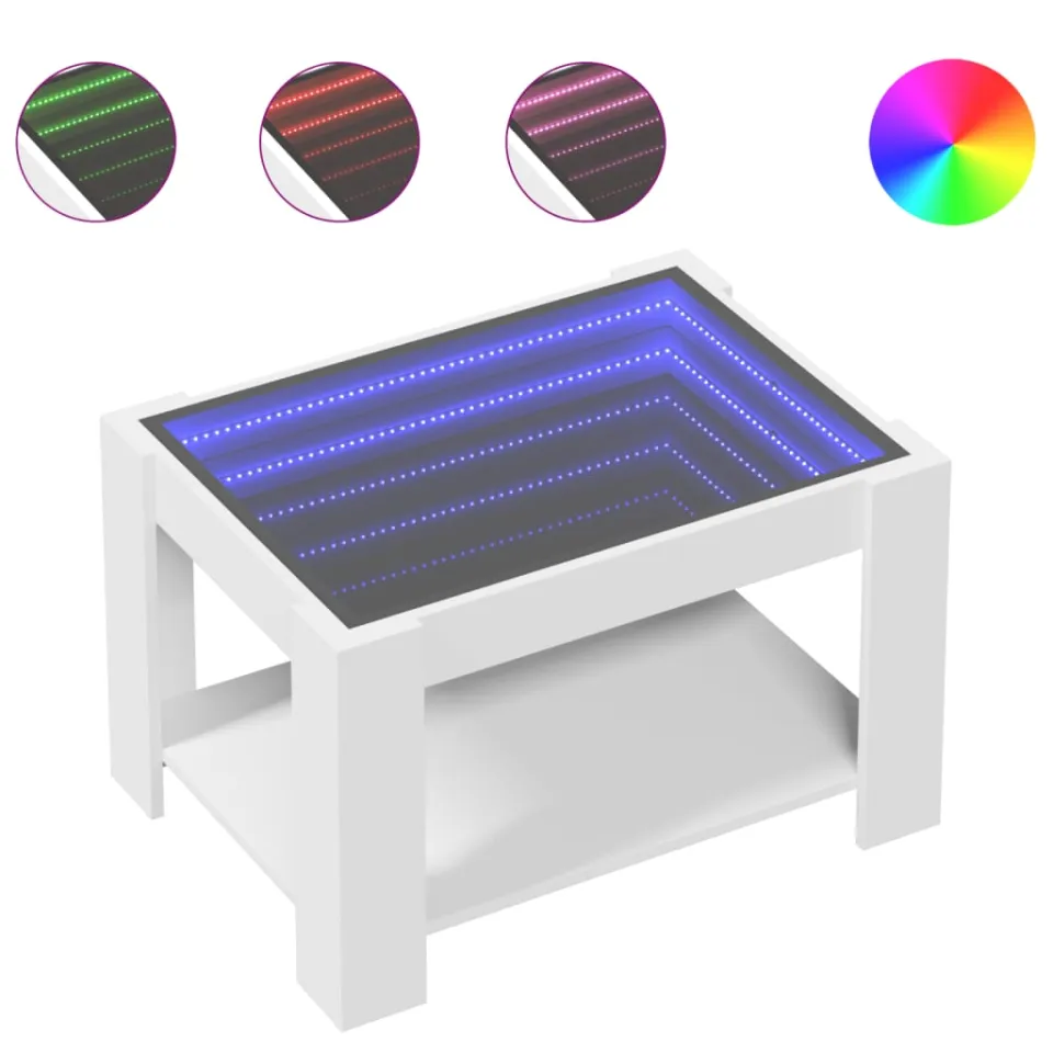 vidaXL Salontafel met LED 73x53x45 cm bewerkt hout wit, foto 3