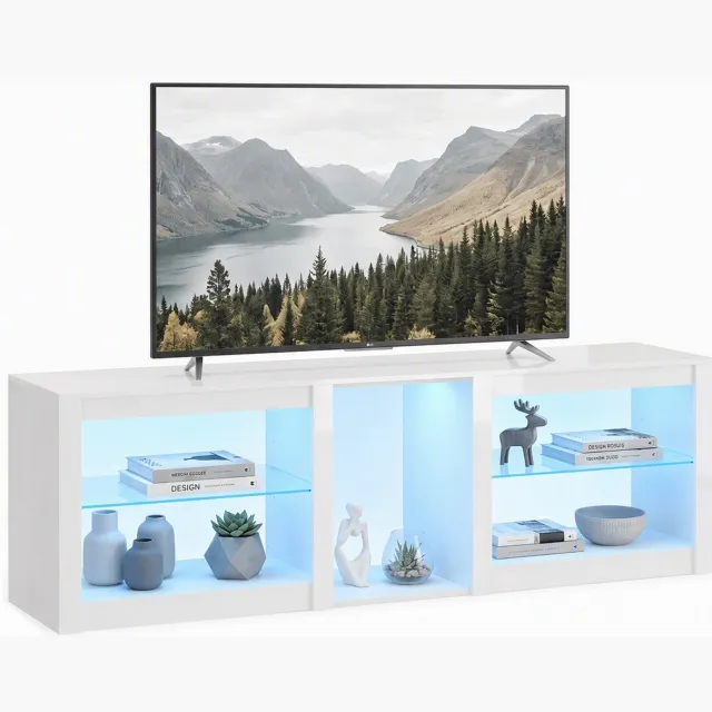 Homcom tv-meubel met RGB-ledverlichting - Tv-kast voor tv tot 75 inch - Hoogglans wit