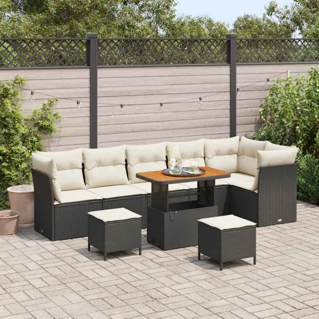 vidaXL Tuinbankenset 9 st Zwart poly rattan, foto 2
