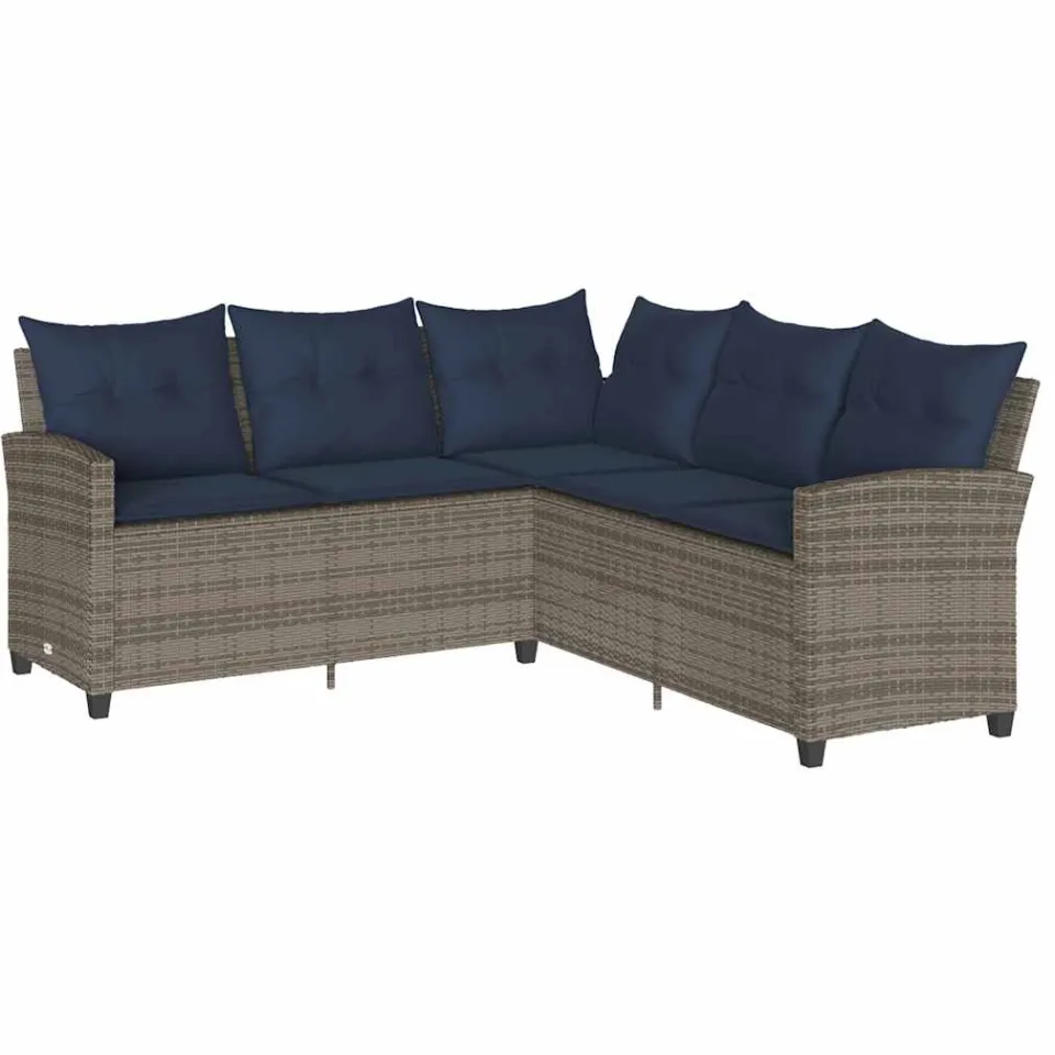 vidaXL Loungebank met kussens L-vormig poly rattan grijs