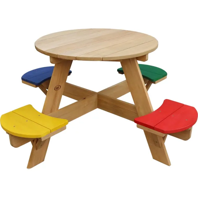 Axi Ufo Picknicktafel Rond voor 4 kinderen in Regenboog kleuren - Picknick tafel van hout - 120x120x56cm Bruin