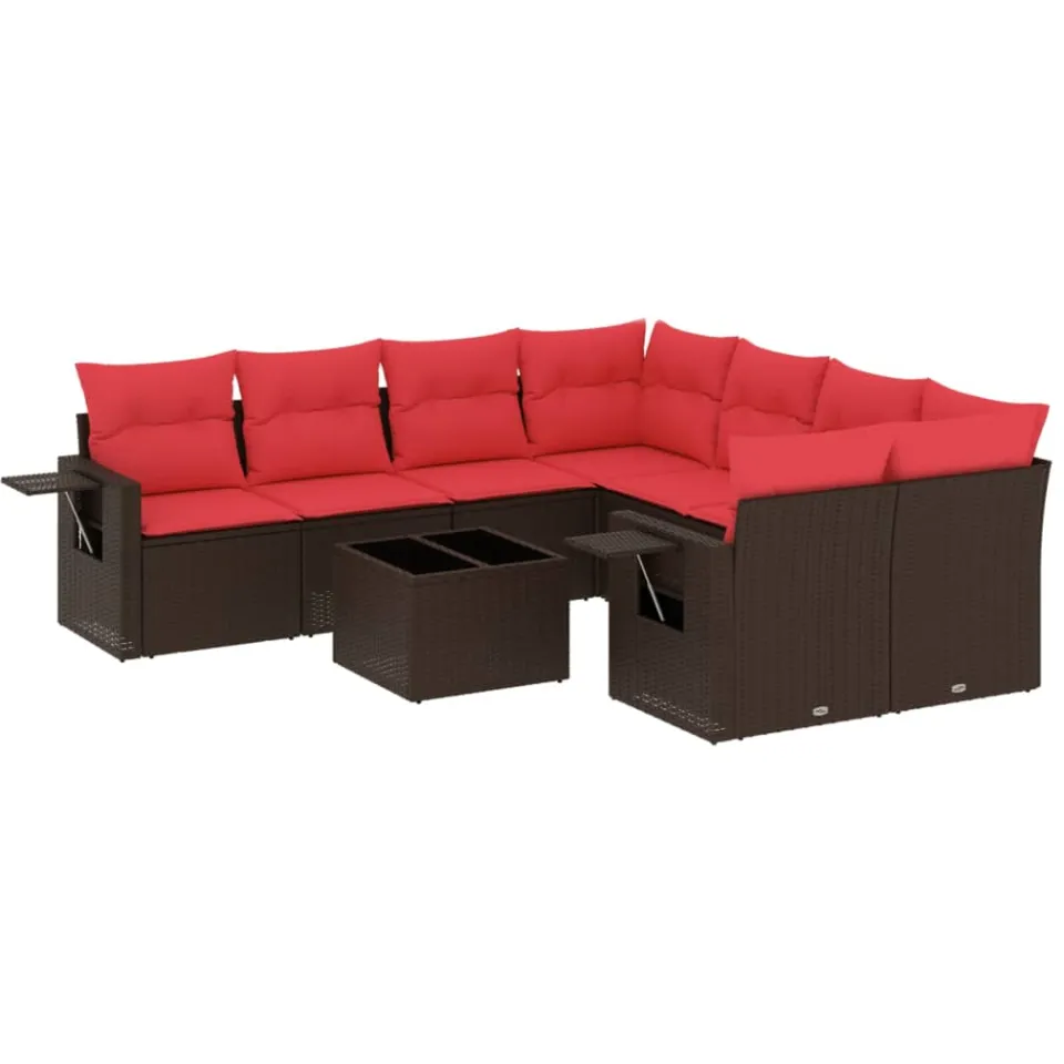 vidaXL 9-delige tuinbankset met kussens, bruin polyrotan, foto 3