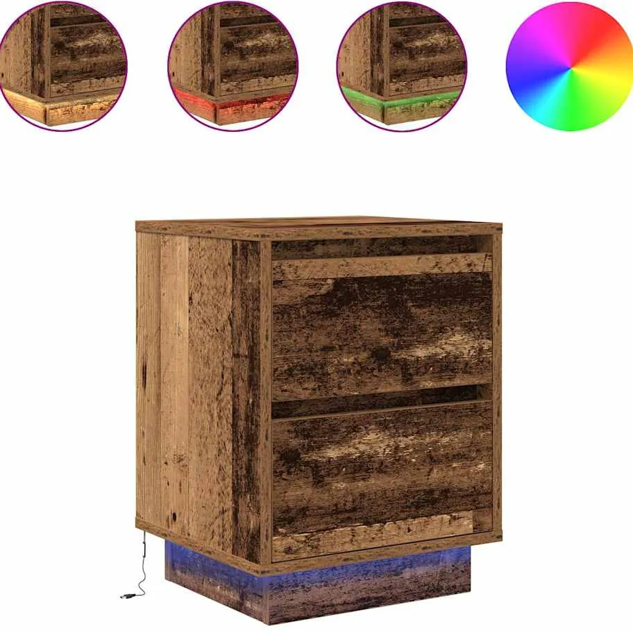 vidaXL Nachtkastje met LED-verlichting 38x34x50 cm oud hout bruin, foto 3