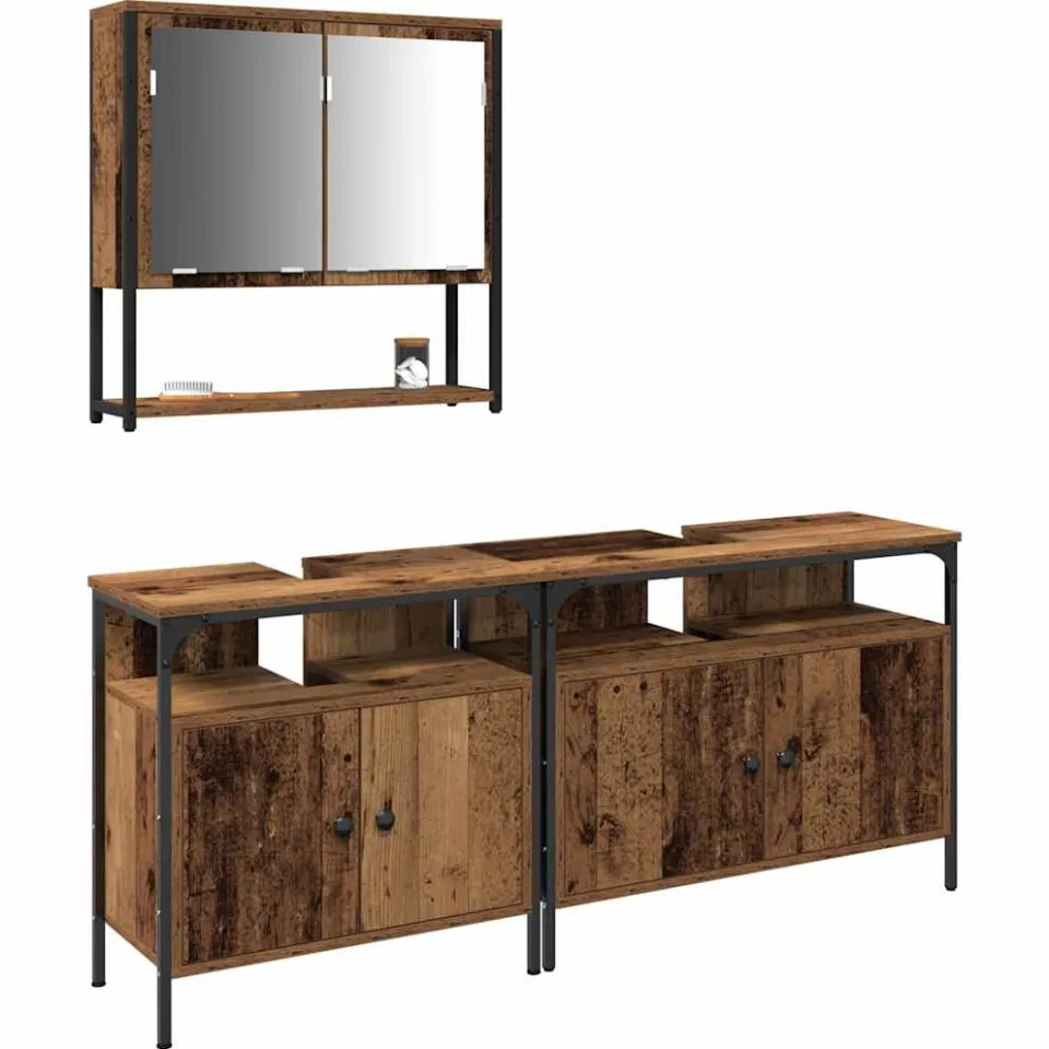 vidaXL Badkamermeubelset 3 st Bruin Bewerkt hout