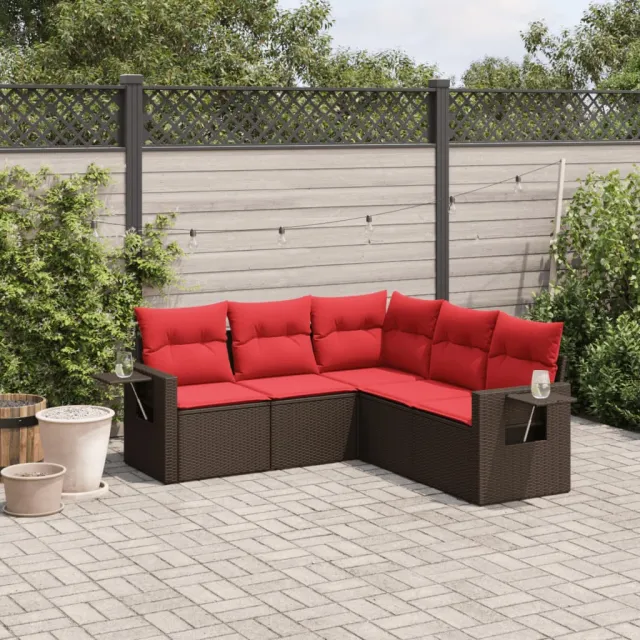 vidaXL 5-delige tuinbankset met kussens, bruin polyrotan, foto 2