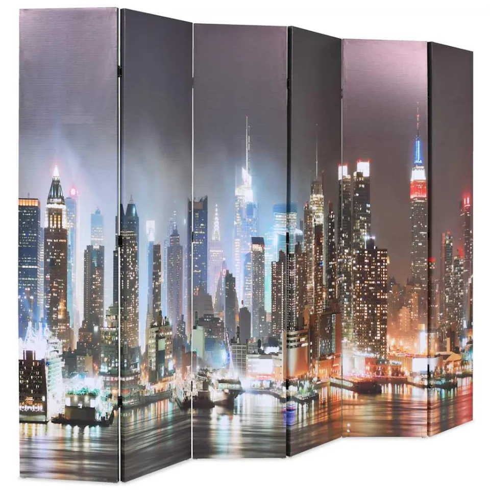 vidaXL Kamerscherm inklapbaar New York bij nacht 228x170 cm Meerkleurig