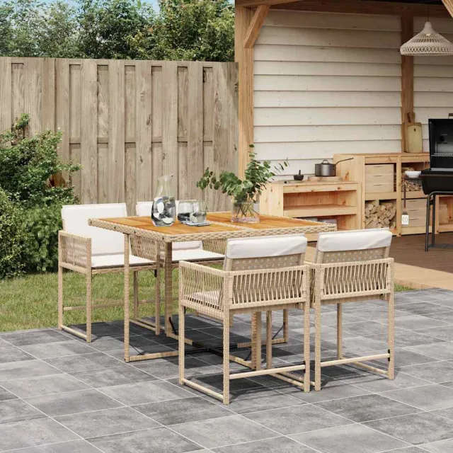 vidaXL 5-delige Tuinset met kussens poly rattan beige, foto 2