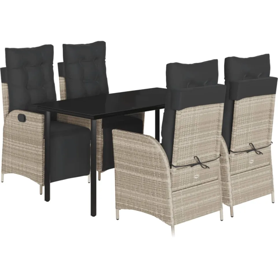 vidaXL 5-delige Tuinset met kussens poly rattan lichtgrijs