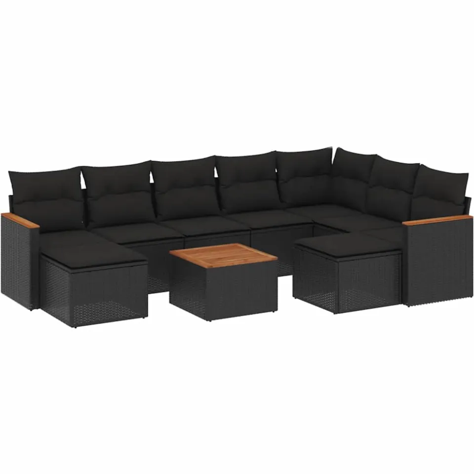 vidaXL 10-delige Loungeset met kussens poly rattan zwart, foto 3