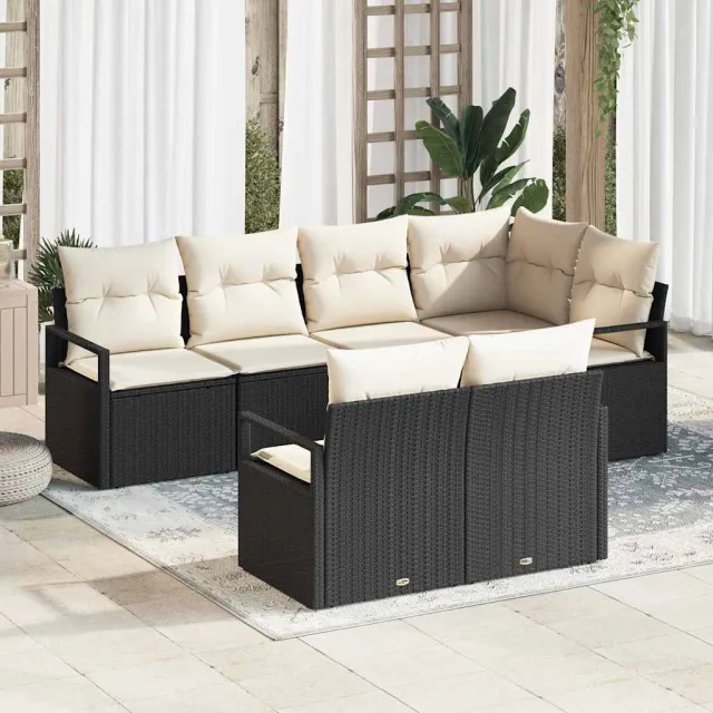 vidaXL Tuinbankenset 7 st Bruin en wit poly rattan, foto 2