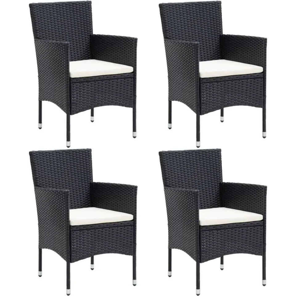 vidaXL 5-delige Tuinset met kussens poly rattan zwart