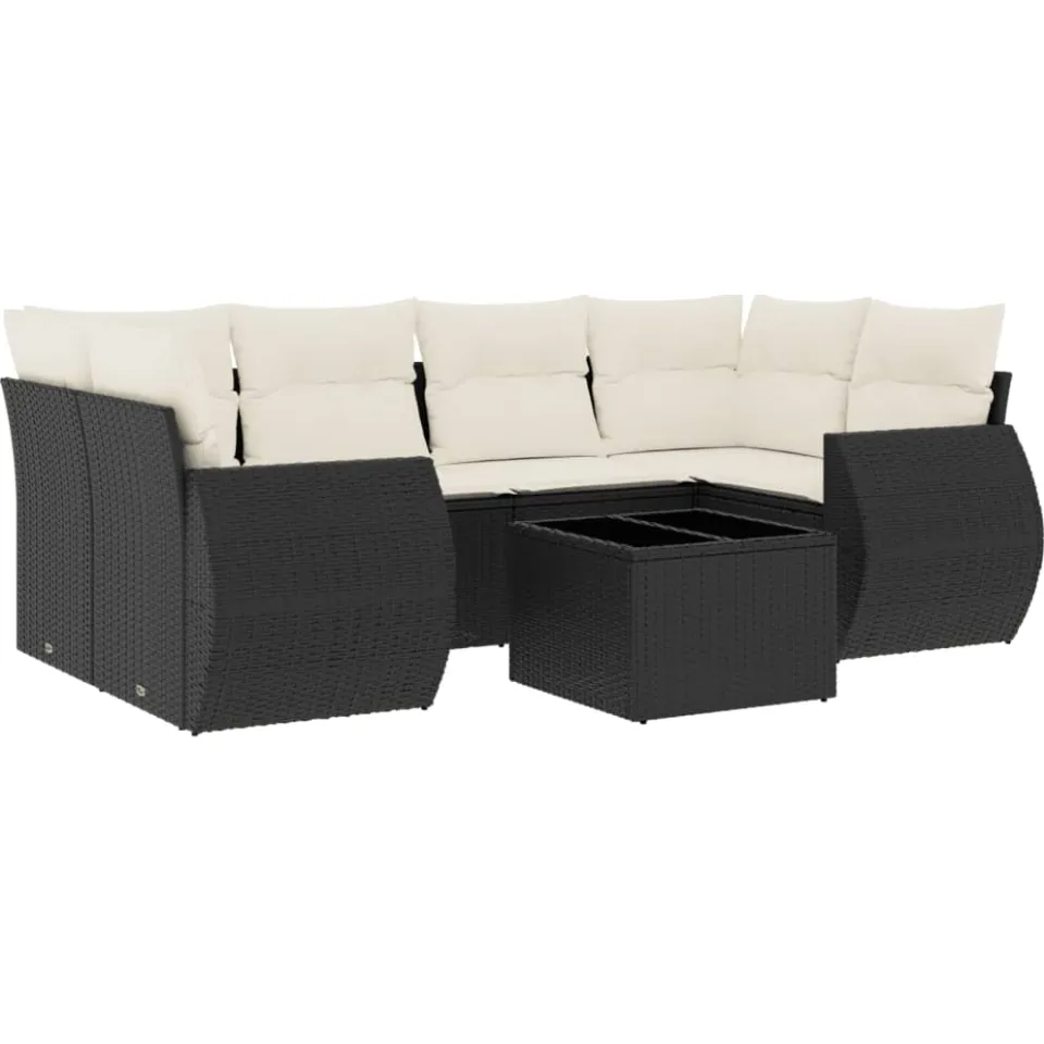 vidaXL 7-delige Loungeset met kussens poly rattan zwart