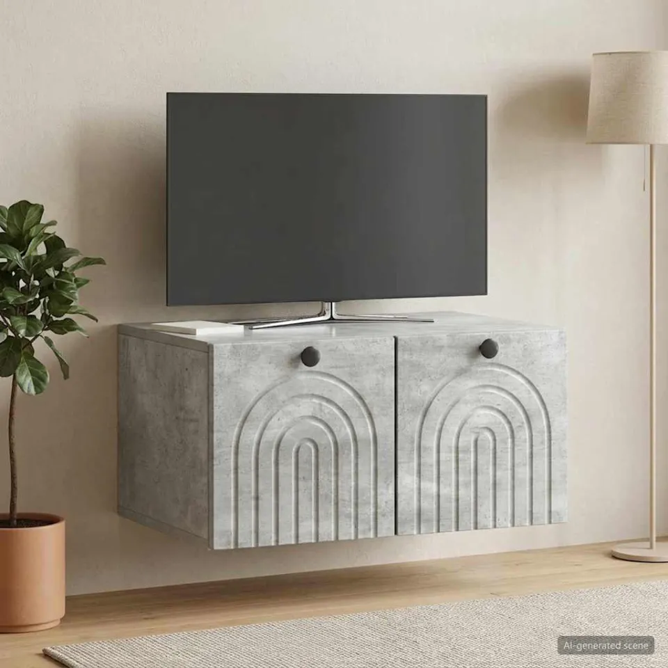 vidaXL Wandbeugel TV-kast Betongrijs 59,5 x 41 x 30 cm Bewerkt hout grijs, foto 4