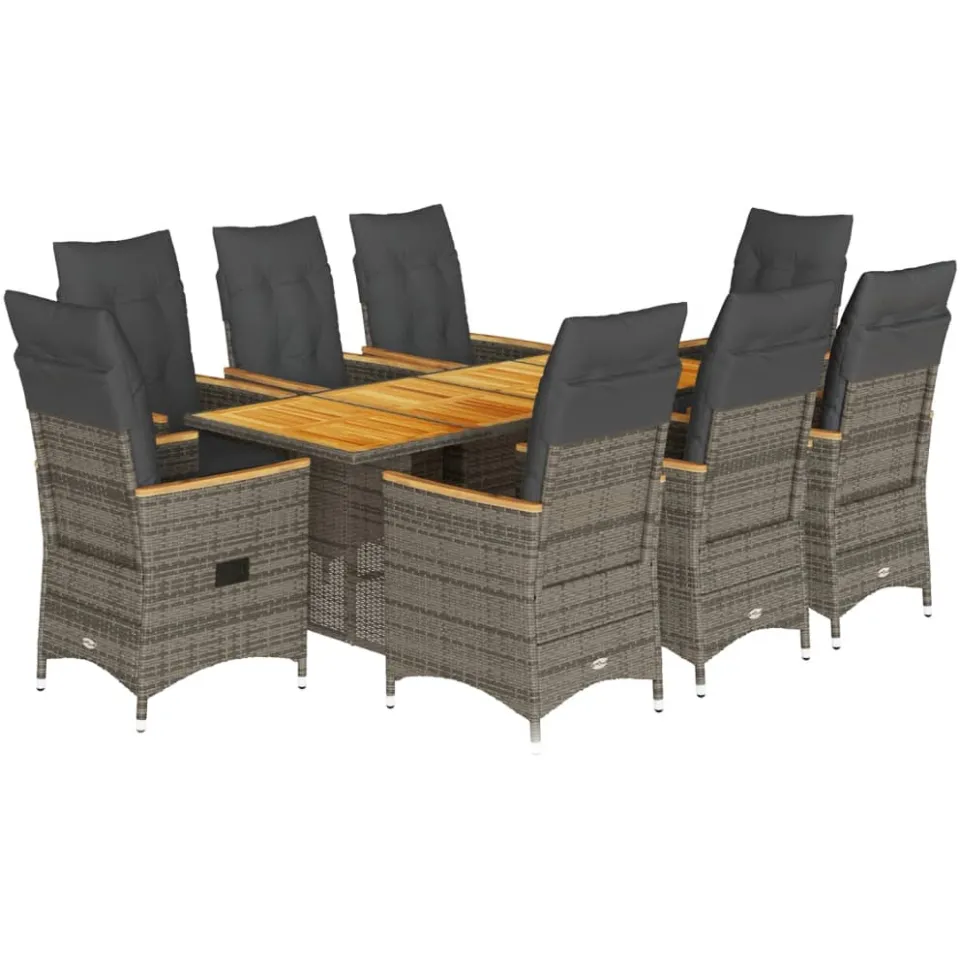 vidaXL 9-delige Tuinset met kussens poly rattan grijs