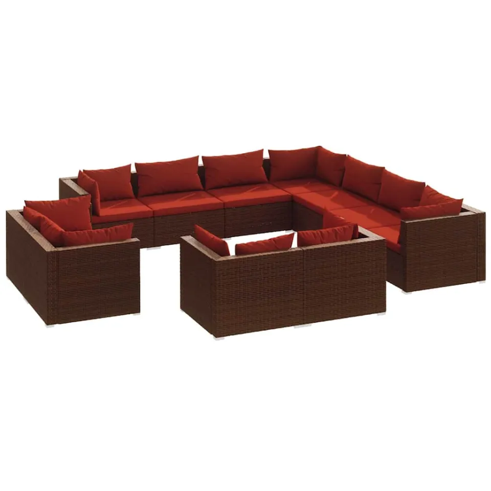 vidaXL 11-delige Loungeset met kussens poly rattan bruin