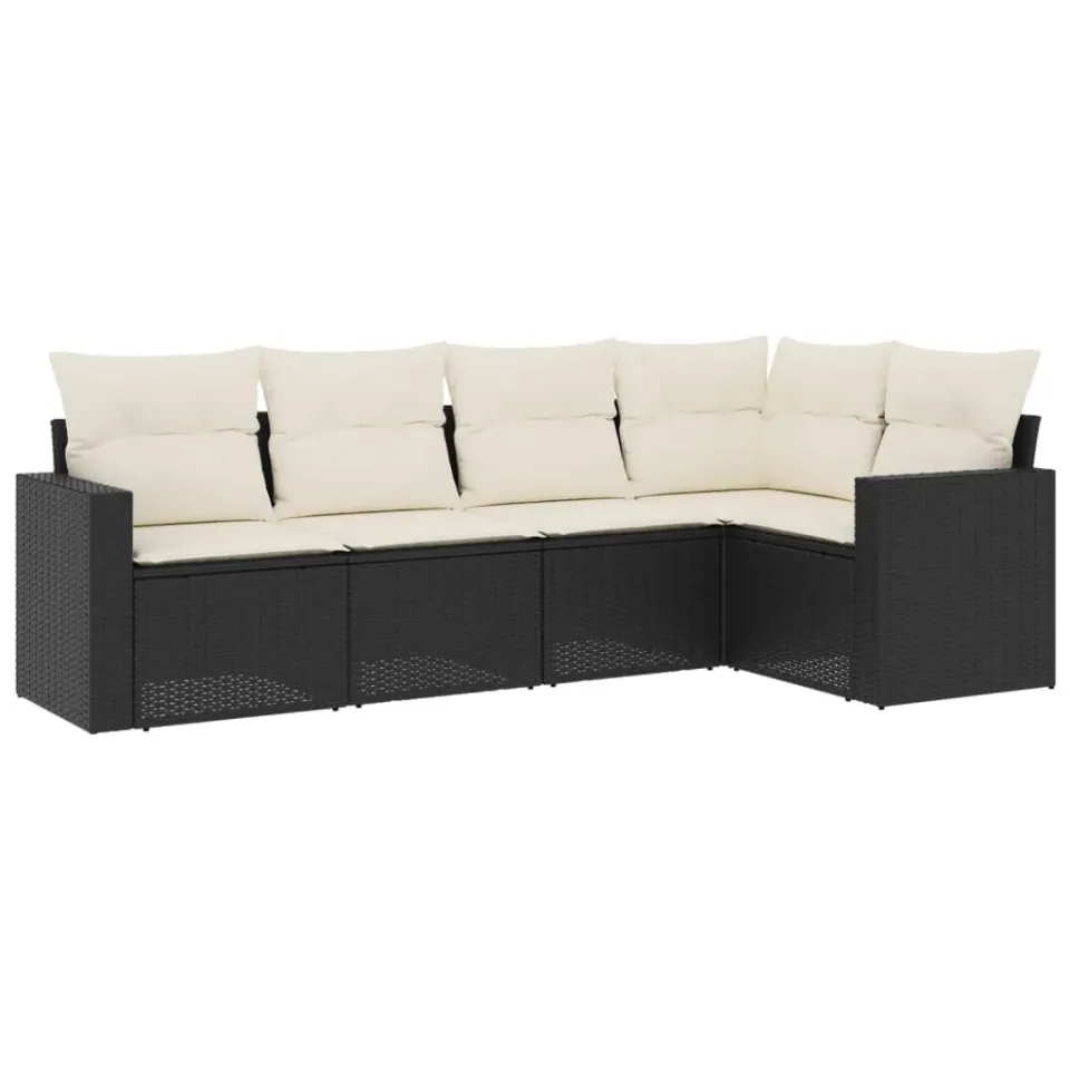 vidaXL 5-delige Loungeset met kussens poly rattan zwart, foto 3