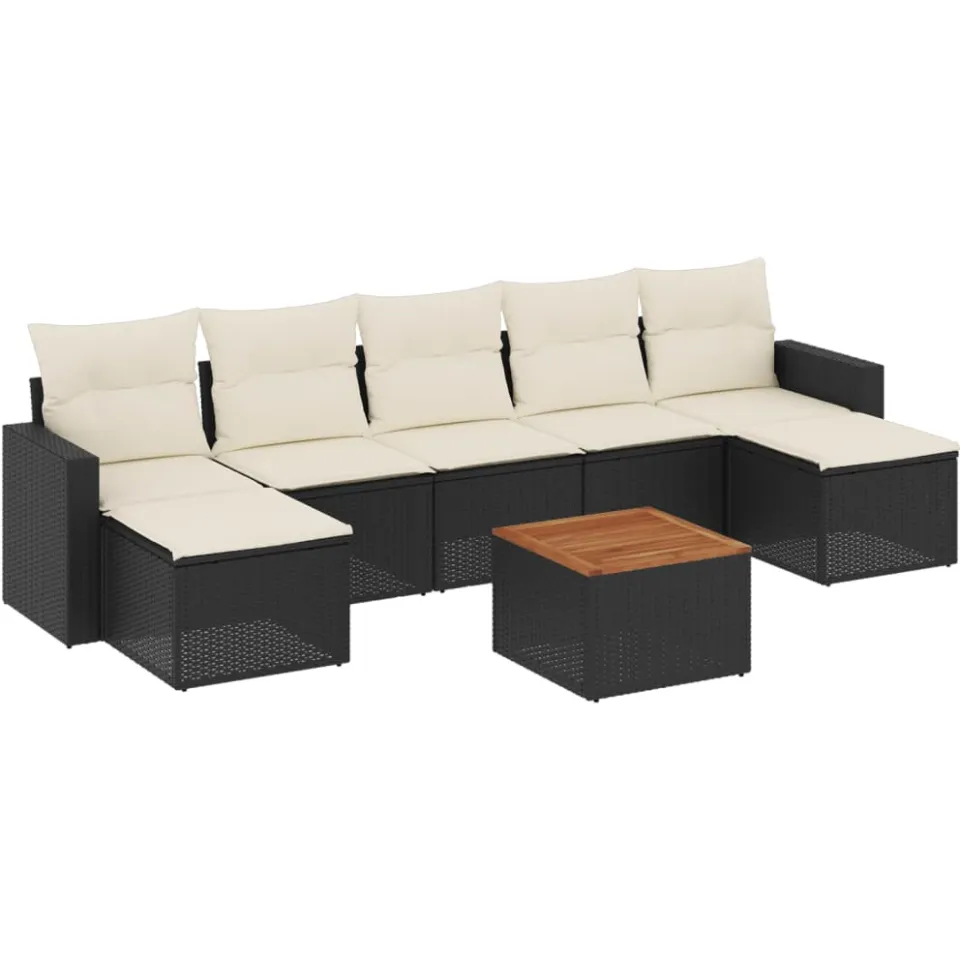 vidaXL 8-delige Loungeset met kussens poly rattan zwart, foto 3